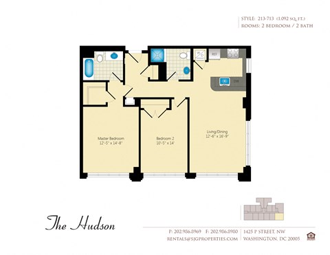 Floor plan for 2 beds, 2 baths, 1092 sqft